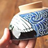 Minoru Touki White Wave Whale Blue Ceramic Rice Bowl Small