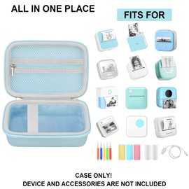 Supmay Carrying Case for cudinham Print Pods Mini Printer, Thermal Inkless Sticker Maker Storage Holder Bag with Mesh Pocket for Rolls Print Pods Printing Paper, Power Cable, Blue