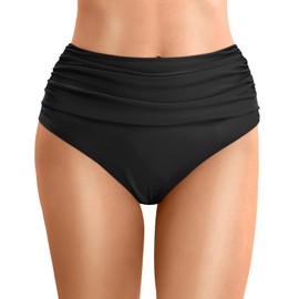 Swimming Trunks Women's Bikini Bottoms Women's Black High Bikini Briefs with High Waistband Retro Ruched Tummy Control Swimming Trunks Beach Shorts Large Sizes Women's Bikini Briefs Swimming Shorts