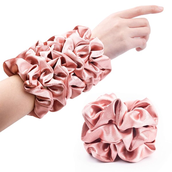 CEELGON Satin Silk Bridesmaid Scrunchies for Hair Big Scrunchies Satin Hair Ties Hair Scrunchie 10 Pack (Rose Gold)