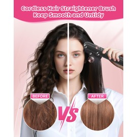 Upgrade Cordless Hair Straightener Brush, Portable Straightening Brush for Travel with 45W Fast Charger, Heated Straightener Comb with Anion for Women, Anti-Scald Design Suitable for Thick, Thin Hair