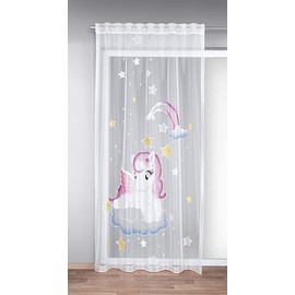 KAMACA Curtain with Concealed Loops and Curtain Tape for Children's Room Voile White Transparent Ready-Made Curtain with Wonderful Motif Children's Curtain H x W 245 x 140 cm (Pony)