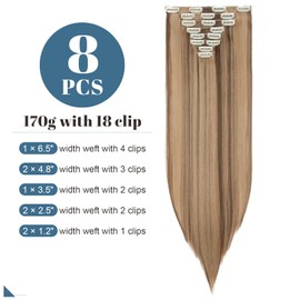 SEGO Clip in Hair Extensions for Women, 26" 8PCS Long Straight Synthetic Hair Full Head Clip in Hair Extensions Pieces-Golden Brown mix Dark Blonde