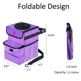 GPUSFAK Car Trash Can Foldable Garbage Bin Leakproof 2.3 Gallons Purple