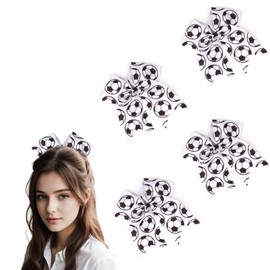 4 PCS Soccer Bows Cute Soccer Cheer Bows Football Ponytail Holder Elastic Hair Ties Soccer Hair Accessories for Women Girls
