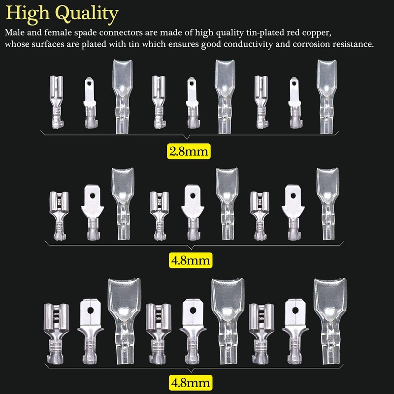 Twidec/360Pcs 2.8/4.8/6.3mm Quick Splice Male and Female Wire Spade Connector