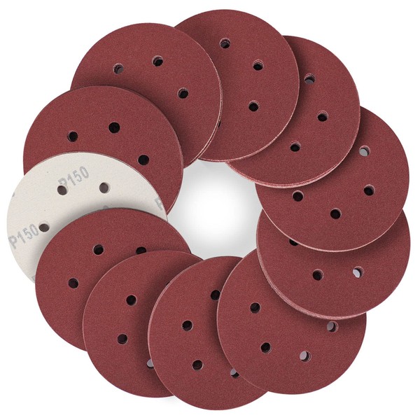 STEBRUAM 150mm Sanding Discs 150 Grits 50PCS,Hook and Loop Sandpaper
