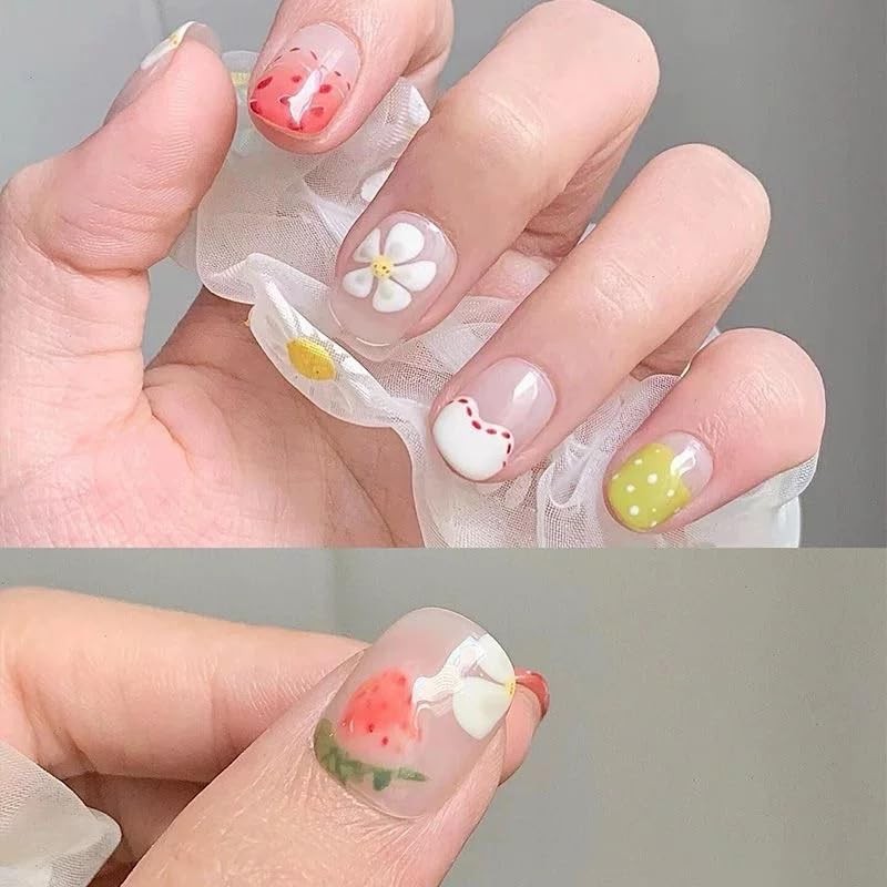 Handmade Nail Tip, Strawberry, 3D Nail Art, False Nail Design,
