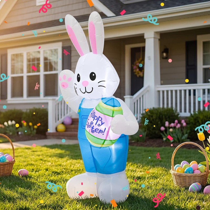 4FT Easter Inflatables Bunny Outdoor Decorations Built-in LED Lights