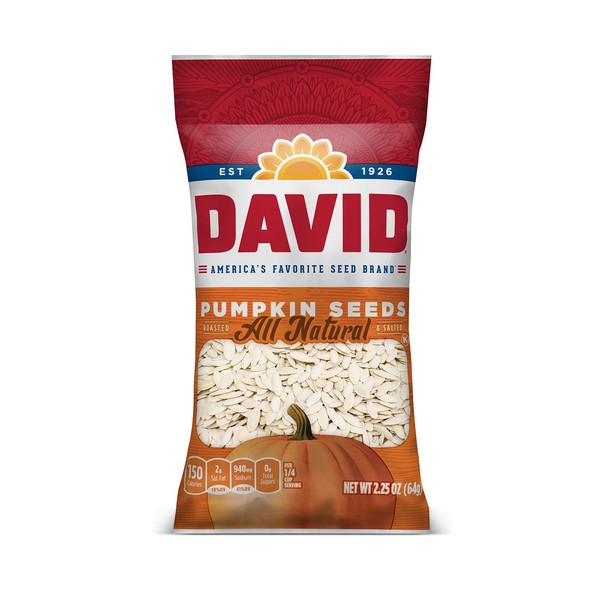 DAVID SEEDS Roasted and Salted Pumpkin Seeds, 2.25 oz, (Pack of 12)