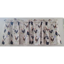 Rooster Valance, Chicken Farmhouse Style Valance, Kitchen Curtain, Country Style Curtain (41-42 Inches Wide x 18 Inches Long)