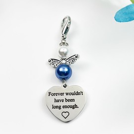 Dorla Cool Memorial - Ramo de boda con ángel de la guarda algo azul para recuerdo de la novia, novio, boutonniere Charm Forever wouldn't have been long enough remembrance gift