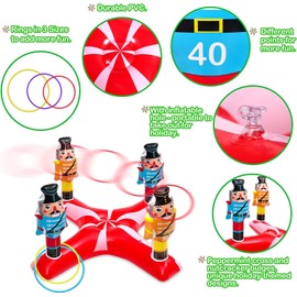 KAHEIGN Christmas Inflatable Nutcracker Ring Toss Game Set, 79cm x 34cm Inflatable Nutcracker with 8Pcs 3 Size Plastic Rings for Christmas Party Holiday Home Family Fun Games