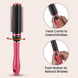 Retractable Rotating Detangle Hair Brush for Curly Hair, Straight Hair & Wet Hair - Pink
