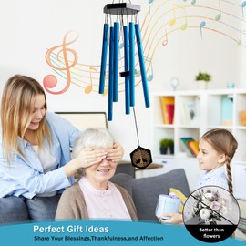 Goollyrusim Memorial Wind Chimes, Sympathy Wind Chimes for Loss of Loved One/Pet, Wind Chime for Outside Engraved Tree of Life, Ideas Hanging Decor for Garden Patio Porch Outdoor Clearance 33" Blue