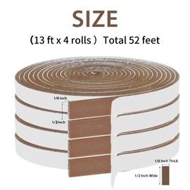 Futuwi Foam Weather Stripping-4 Rolls, 1/2 Inch Wide X 1/8 Inch Thick Total 52 Feet Long, Brown Foam Insulation Soundproofing Sealing Tape for Doors and Windows(13 ft x 4 Rolls)