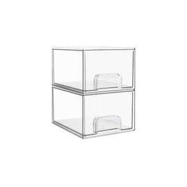Vtopmart 2 Pack Small Clear Stackable Storage Drawers,Acrylic Bathroom Makeup Organizer,Plastic Storage Bins For Vanity, Undersink, Kitchen Cabinets, Pantry, Home Organization