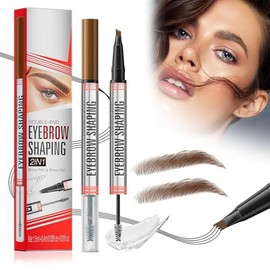 Lápiz y Cepillo de Cejas 2 en 1, Lápiz de Cejas con Pasta Gel, Larga Duración Pluma de Cejas con 4 Puntas, Lápiz de Cejas Resistente al Agua para Principiantes (marrón claro)