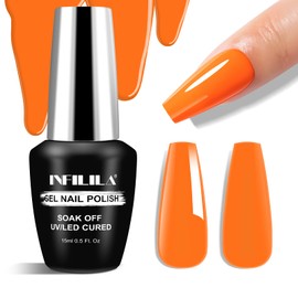 NXJ INFILILA Orange Gel Polish, 15ml 0.51oz Hema Free Orange Gel Polish, Bright Orange Color Nail Polish Gel High Gloss Soak Off UV Gel Nail French Nail Manicure Salon DIY