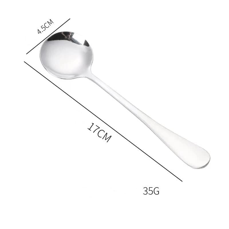 Round Head Soup Spoons, 2Pcs Metal Korean Spoon Stainless Steel