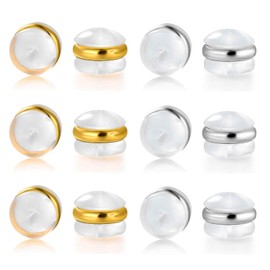 6 Pairs Rubber Earring Backs Set | Hypoallergenic Soft Clear Silicone Earrings Backings Replacements | Comfortable Secure Safety for Studs Post Hook (D-White&Gold-6 Pairs)
