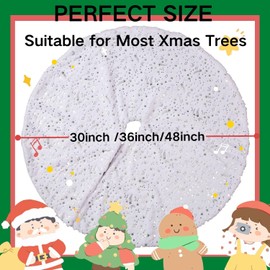 Acdoslow 30"/36"/48" Christmas Tree Skirt,Plush Faux Fur Xmas Tree Skirt with Gold/Silver/Colorful Star Moon Sequins White Tree Mat for Christmas Holiday Party Winter Home Decor 906/Silver/78cm