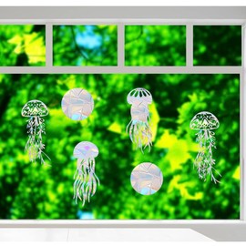 Shawula 18PCS Jellyfish Window Clings - Anti-Collision Window Decals to Save Birds from Window Collisions,Non Adhesive Prismatic Vinyl Window Clings (Jellyfish)