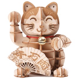 Rolife 3D Wooden Puzzles Lucky Cat DIY Wood Craft Model Kit Gift for Teens&Adult to Build