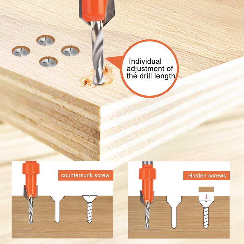 Countersink Drill Bit, 5 Countersink Drill Bit Sets with 5