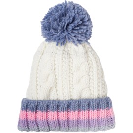 styleBREAKER 04024206 Children's Knitted Bobble Hat with Cable Knit and Striped Brim, Fleece Lining Winter, 3-5 Years, cream-blue