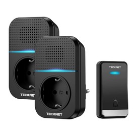 Techken Wireless Doorbell with Socket, 400 m Wireless Doorbell, IP65 Waterproof Socket Wireless Bell with LED Indicators, 60 Melodies Range of 5 Volumes