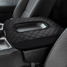 Shademax Center Console Cover for Chevy Silverado & GMC Sierra 2019-2024 Accessories, Silverado Armrest Cover Jump Seat Console Cushion Pad Middle Console Armrest Lid Protective Cover PU Leather Black