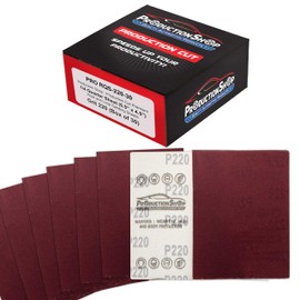 ProductionShop Premium Red 220 Grit 1/4 Sheet Size Red Sanding Sheets, Box of 30 - Hook & Loop Backing Sandpaper, Fine-Cut Abrasive - Fits Palm Sanders, Hand Sanding Blocks - Woodworking, Auto Paint