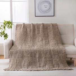 YIRUIO Handmade Chunky Knit Throw Blanket Cable with Checkered Pattern 60x80 Oversized Throw Larger Yarn Ultra Soft Cozy Warm for Home Décor Couch Sofa Bed (Camel, Twin XL)