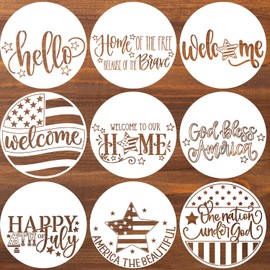 Patriotic Welcome Stencils 4th of July Stencil Independence Day Stencils for Painting on Wood Door Hanger Porch Sign Decor