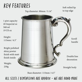 Pewter Tankard with Fancy Georgian Style Handle (with Engraving)