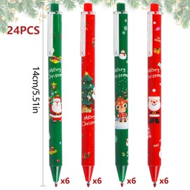 SOETDERT Christmas Ballpoint Pens, Pack of 24 Retractable Ballpoint Pens, Black, Christmas Ballpoint Pens, Christmas Small Items for Students, Children, Christmas Party Gifts, Souvenir