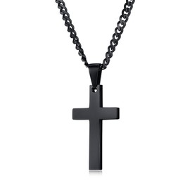 FOSIR Stainless Steel Black Cross Necklace for Men Women, 22-24inch Polished Curb Chain