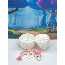 3D Printed Baby Dragon with Dragon Egg, Articulated Clover Crystal Easter Gemstone Orchid Rose Sushi Woodland Dragon White and Blue Dragon, Fidget Toy for Autism ADHD BD007WP (Crystal Dragon)