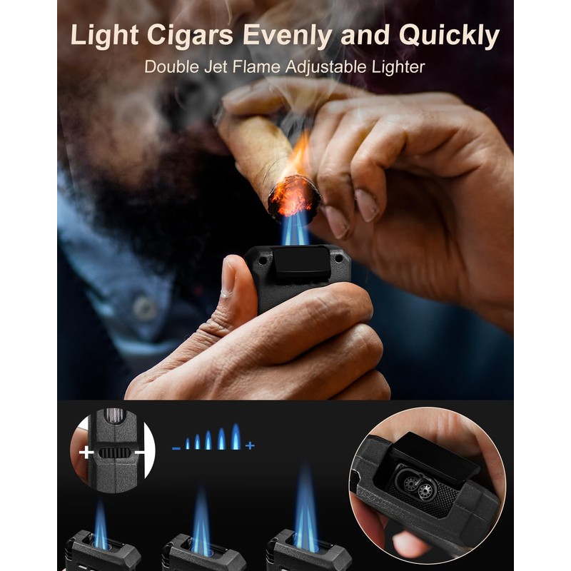 Cigar Lighter, 5- in -1 Torch Lighter, Built-in V-Cut Cigar