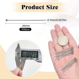 TOAOB 200pcs Ball Head Pins for Jewelry Making Stainless Steel Head Pins 40mm Silver Headpins for DIY Charm Beads Crafts Earring Bracelet Necklace Jewelry Making