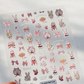 LIFOOST 5D Embossed Pink Rabbit Flower Nail Stickers for Nail Art Bows Blossom Nail Design Nail Art Stickers Spring Summer Floral Nail Decals Relief Petals Nail Sticker Nail Accessories