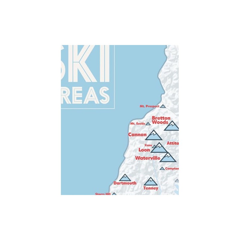 New Hampshire Ski Resorts Map 11x14 Print (White & Light