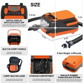 HikerSKY Rechargeable Paddle Board Pump - 16PSI Electric Portable SUP Pump with Battery, Portable Air Pump for Inflatable Tents, Paddle Boards, Kayaks with Inflate and Deflate Function