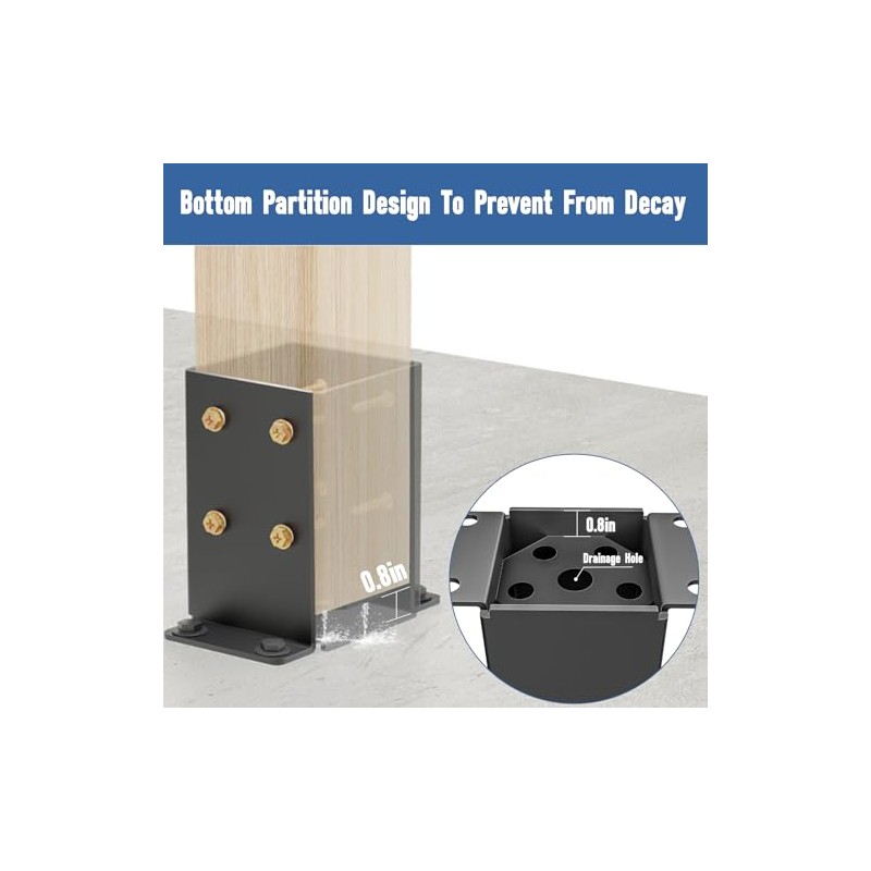 4x4 Post Base 2 Pcs, Heavy Duty Post Anchor with