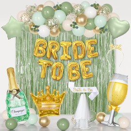 Ouddy Life Sage Green Bachelorette Party Supplies, Bridal Shower Decorations with Confetti Balloons, Bride-to-Be Banner, Bridal Veil, Fringe Curtains, Bride Sash Bachelorette Engagement Wedding Party