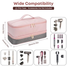 Travel Carrying Case for Shark Flexstyle FlexFusion Revlon Hair Dryer Airwrap, Portable Double Layer Shark Hair Tools Storage Organizer Bag for Airwrap Styler and Attachments, Pink Gray-Bag Only