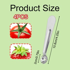 4pcs Tomato Corer Tool, Stainless Steel Tomato Strawberry Stem Remover Strawberry Huller Fruit Vegetable Core Baller Tool for Kitchen