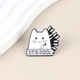 It’s Cool Stabbed Cat Cartoon Pin Brooch, Deadpan Cat Meme Enamel Pin, Dark Humor Gift For Sassy Friend Sarcastic Kitten Mom, Burnout Humor Lapel Badge, It’s Fine Everything’s Fine Brooches, Weird Meme Accessories