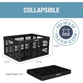 CleverMade Collapsible Utility Crate, Obsidian, 1PK - 45L (11 Gal) Collapsible Storage Bins, Holds 66lbs Per Bin - Plastic Stackable Grated Wall Utility Containers, CleverCrates Baskets